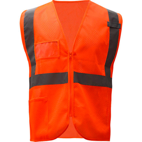 GSS Safety Standard Class 2 Mesh Zipper Safety Vest-Orange-2XL/3XL