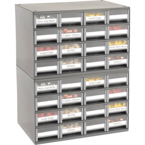 Barnes hardware cabinet, 16 drawer, contents - Musser Bros Inc