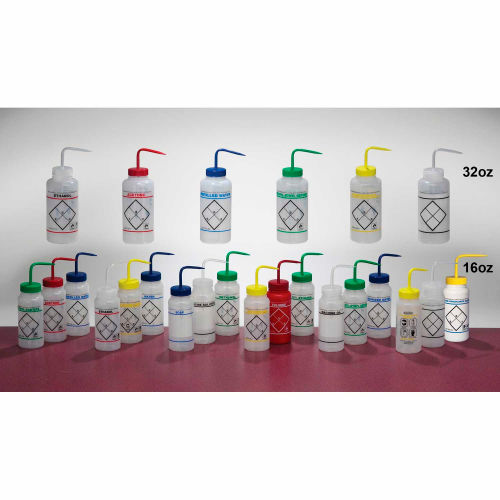 F11651-0016 53mm Closure Bel-Art Red 500ml Pack of 6 Polyethylene Wash Bottles; Polypropylene Cap 16oz 
