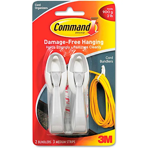 Command™ Cord Bundlers 17304C, Medium, White, 2 Bundlers, 3 Strips