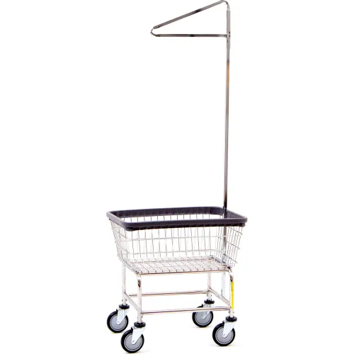 R&B Wire Products® Chrome Standard Capacity Laundry Cart w/ Single Pole Rack
