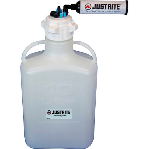 Justrite 12822 VaporTrap&#8482; Carboy With Filter, HDPE, 13.5-Liter, 8 Ports