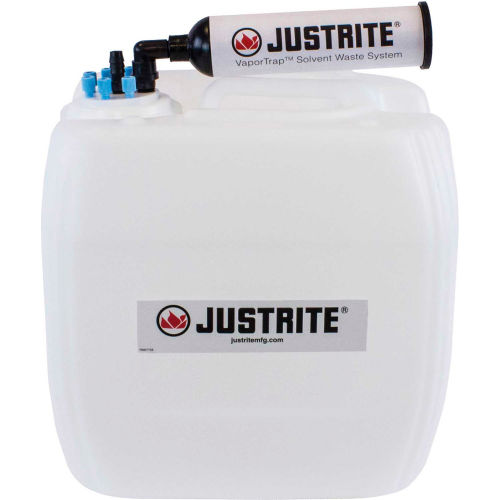 Justrite 12840 VaporTrap™ UN/DOT Carboy With Filter Kit, HDPE, 13.5-Liter, 7 Ports