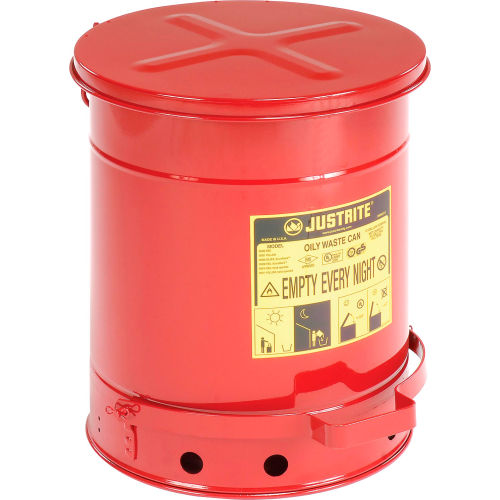10 Gallon Justrite Oily Waste Can - Red
																			
