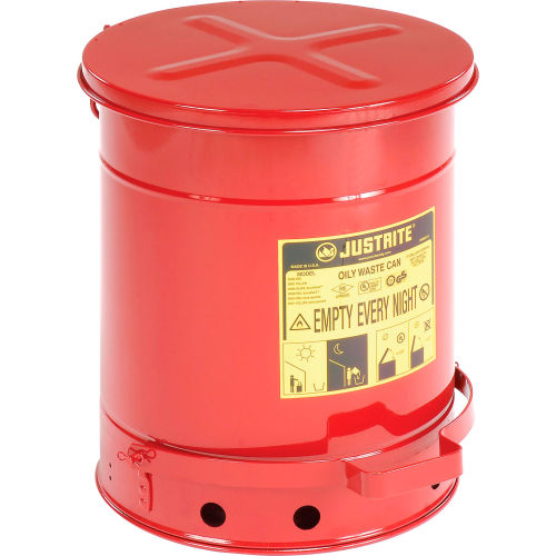 10 Gallon Justrite Oily Waste Can - Red