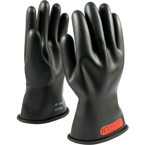 PIP Electrical Rated Gloves, Black, 11", Unlined, Smooth Finish, Beaded