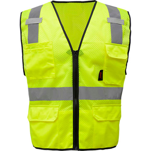 GSS Safety 1505 Multi-Purpose Class 2 Mesh Zipper 6 Pockets Safety Vest, Lime, 3XL