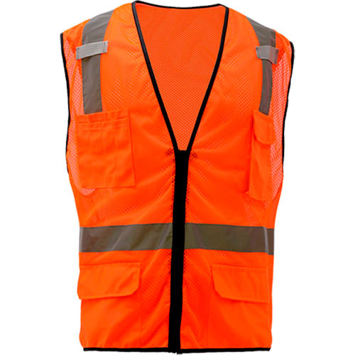 GSS Safety 1506 Multi-Purpose Class 2 Mesh Zipper 6 Pockets Safety Vest, Orange, 2XL