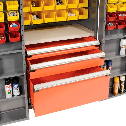 Global Industrial™ Security Work Center & Storage Cabinet - Shelves, 4  Drawers, Yellow/Red Bins