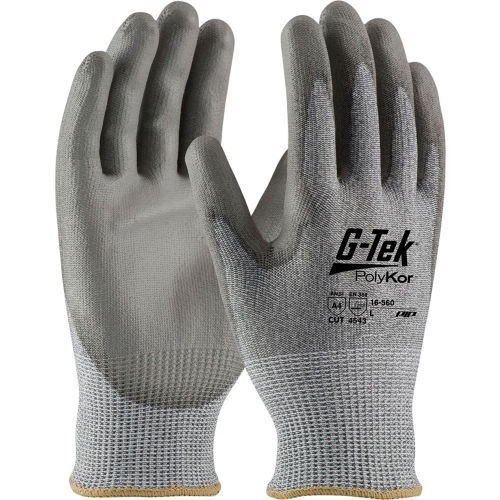 PIP G-Tek® CR Polyurethane Gray Grip Gloves W/ HPPE/Glass Liner, Gray Palm/Fingers, L, 1 DZ