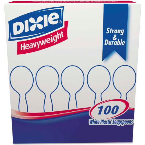 Dixie Foods Soup Spoons, Heavy Weight, 5-3/4"L, 100/Box, Polystyrene, White