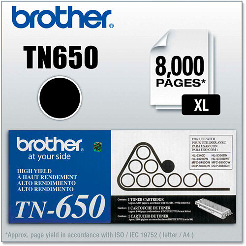 Brother® TN650 High-Yield Toner, 8000 Page-Yield, Black