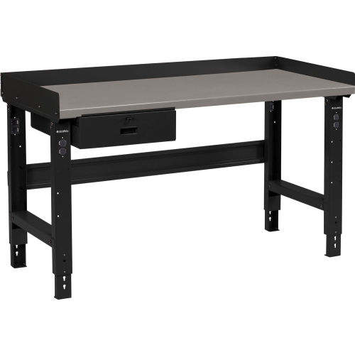 Global Industrial 60 x 30 Adj Height Workbench w/Drawer, Black- Steel Square Edge Top