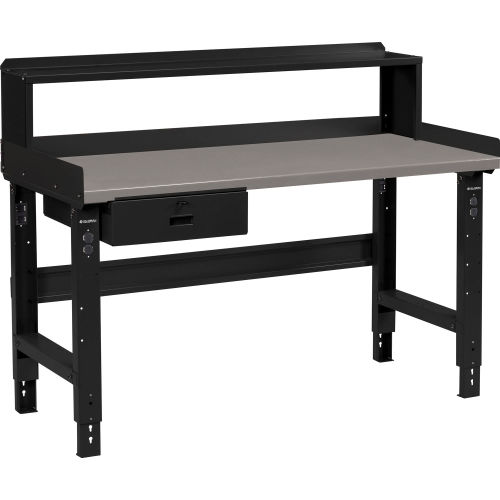 Global Industrial 60 x 30 Adj Height Workbench w/Drawer&Riser, BK- Stainless Steel Square Top