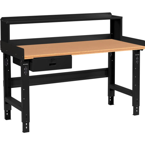 Global Industrial 60 x 30 Adj Height Workbench w/Drawer&Riser, Black- Shop Top Square Edge Top