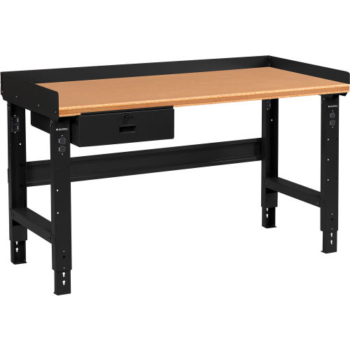 Global Industrial 60 x 30 Adj Height Workbench w/Drawer, Black- Shop Top Safety Edge Top