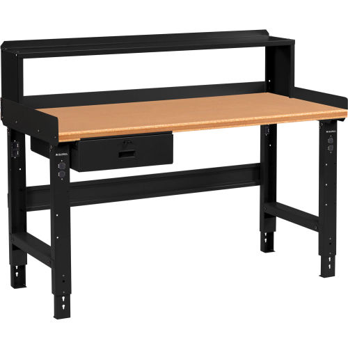 Global Industrial 60 x 30 Adj Height Workbench w/Drawer&Riser, Black- Shop Top Safety Edge Top
