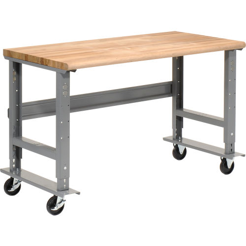 Height Adjustable Mobile Butcher Block Top Work Bench