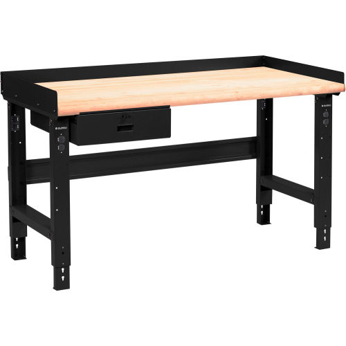 Global Industrial 60 x 30 Adj Height Workbench w/Drawer, Black- Maple Safety Edge Top