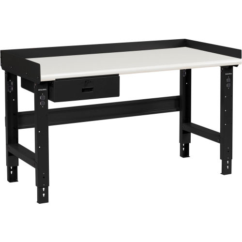 Global Industrial 60 x 30 Adj Height Workbench w/Drawer, Black- Plastic Laminate Safety Top