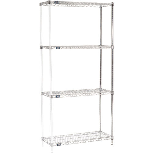 Nexel® Chrome, 4 Tier, Wire Shelving AddOn Unit, 42"W x 14"D x 74"H