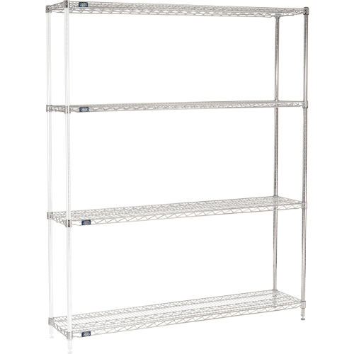 Nexel® Chrome, 4 Tier, Wire Shelving AddOn Unit, 60"W x 14"D x 74"H