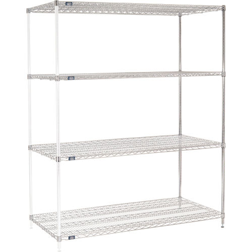 Nexel® Chrome, 4 Tier, Wire Shelving AddOn Unit, 60"W x 30"D x 74"H