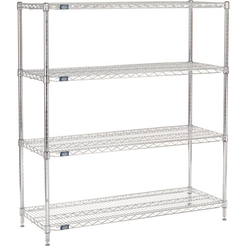 Nexel® Chrome, 4 Tier, Wire Shelving Starter Unit, 48"W x 18"D x 54"H
