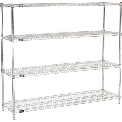 Nexel® Chrome, 4 Tier, Wire Shelving Starter Unit, 60"W x 18"D x 63"H