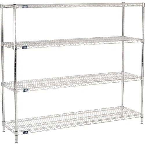 Nexel® 4 Shelf, Chrome Wire Shelving Unit, Starter, 60"W x 18"D x 63"H