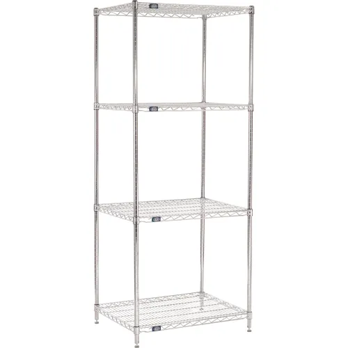 Nexel® 4 Shelf, Chrome Wire Shelving Unit, Starter, 30"W x 24"D x 74"H