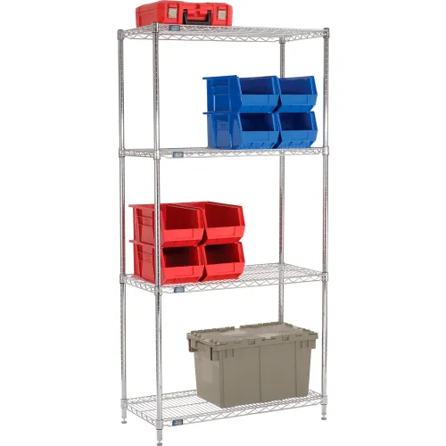 APPROVED VENDOR WIRE CART, 4 SHELF, ZINC,48X18X67 I - Freestanding  Stationary Wire Shelving - GGM3TPC3