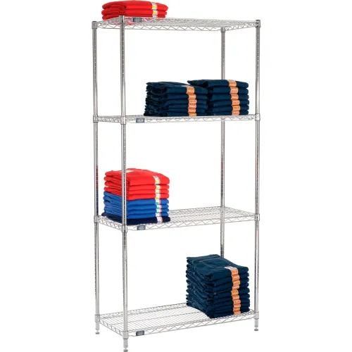 APPROVED VENDOR WIRE CART, 4 SHELF, ZINC,48X18X67 I - Freestanding  Stationary Wire Shelving - GGM3TPC3