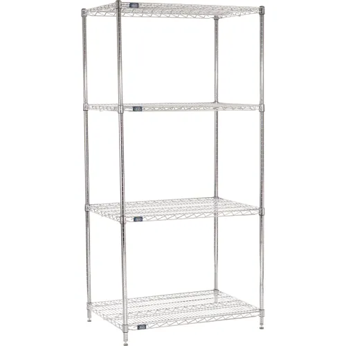 Nexel® 4 Shelf, Chrome Wire Shelving Unit, Starter, 36"W x 24"D x 74"H