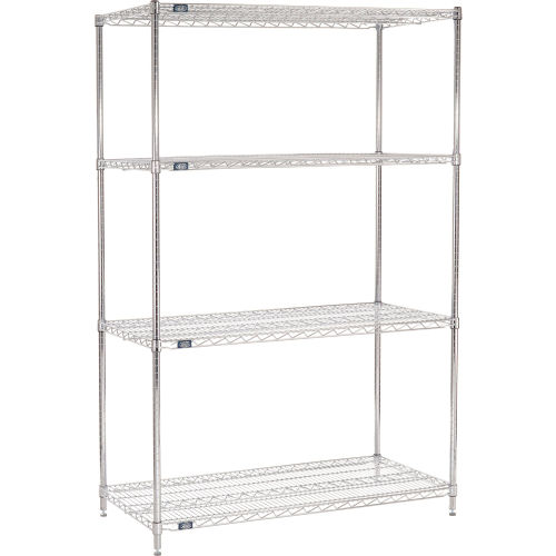 Nexel® 4 Shelf, Chrome Wire Shelving Unit, Starter, 48"W x 24"D x 74"H