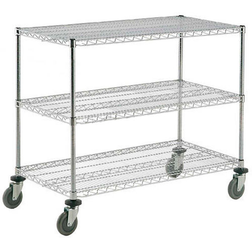 Nexel® Adjustable Chrome Wire Shelf Cart w/3 Shelves, 800 Ib. Capacity,  72"L x 24"W x 40"H