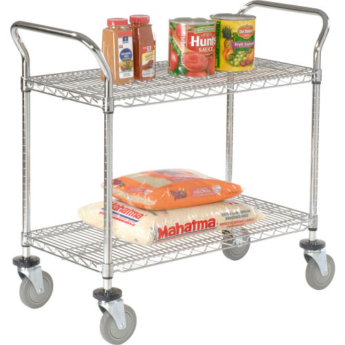 Nexel® Utility Cart, 2 Shelf, Chrome, 42"L, x 24"W, x 39"H, Polyurethane Casters