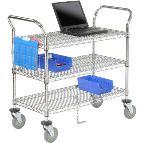 Utility Cart, ESD, 3 Shelf, 18"W, x 48"L, Polyurethane, 4 Swivel, 2 Brake Casters