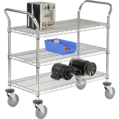 Nexel 2 Wire Shelves Utility Cart, Pneumatic Wheel Casters, Chrome Finish,  21W x 30L