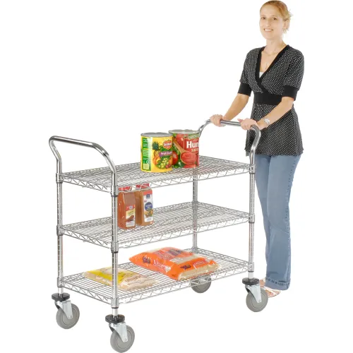 Nexel 2 Wire Shelves Utility Cart, Pneumatic Wheel Casters, Chrome Finish,  21W x 30L