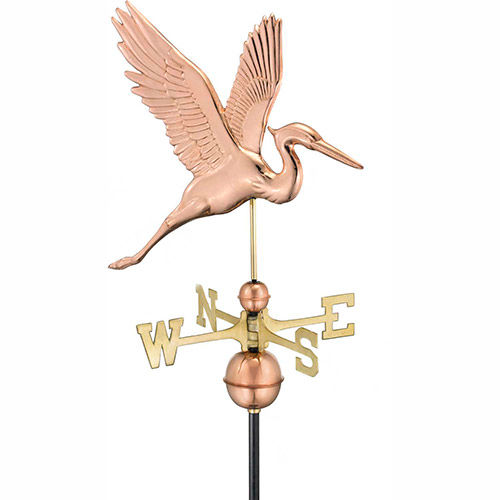 Good Directions Graceful Blue Heron Weathervane - Polished Copper