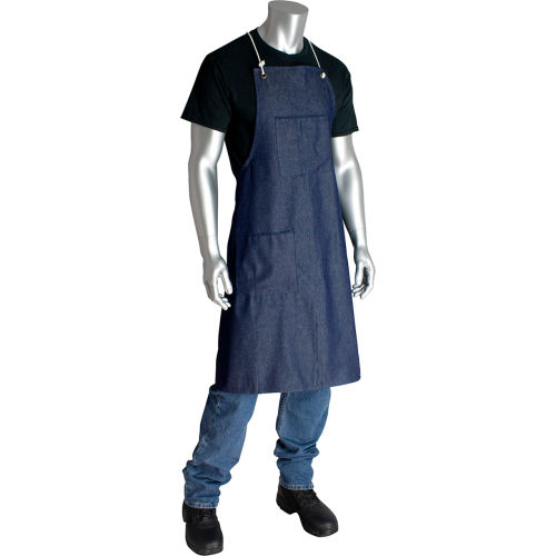 PIP® Denim Apron, Two Pockets, Blue, 28" x 38"