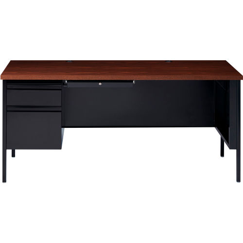 Hirsh Industries&#174; Steel Desk - Single Left Pedestal - 30 x 66 - Black/Walnut - HL10000 Series
