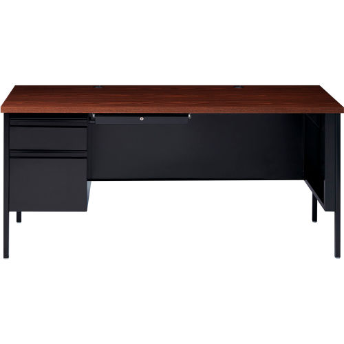 Hirsh Industries® Steel Desk - Single Left Pedestal - 30 x 66 - Black/Walnut - HL10000 Series