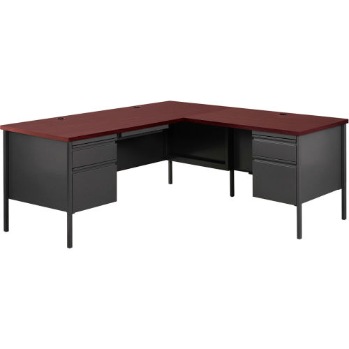Hirsh Industries® Steel Desk - L Shape w/ Right Return - 66" x 72" - Mahogany - HL10000 Series