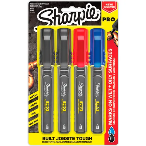 Sharpie® Pro Permanent Marker, Fine Tip, Assorted Color, 4 Per Pack - Pkg  Qty 6