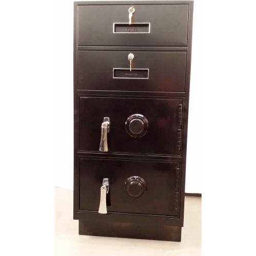 Fenco Pedestal Safe 207L-B - 2 Drawers Thick Frame Left Hinged Door 18"W x 19"D x 38-1/2"H Black