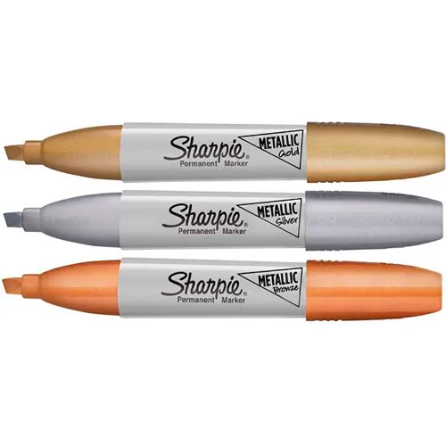 Sharpie® Metallic Chisel Point Permanent Marker, Gold, Silver & Bronze Ink,  3 Pack - Pkg Qty 3