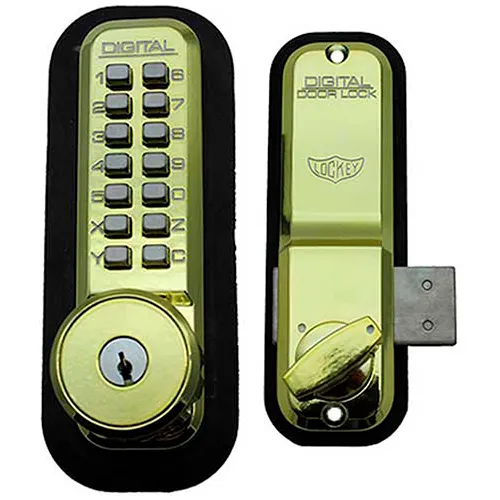 Lockey Digital Door Lock 2200 Surface/Rim Mount with Key Override, Bright Brass