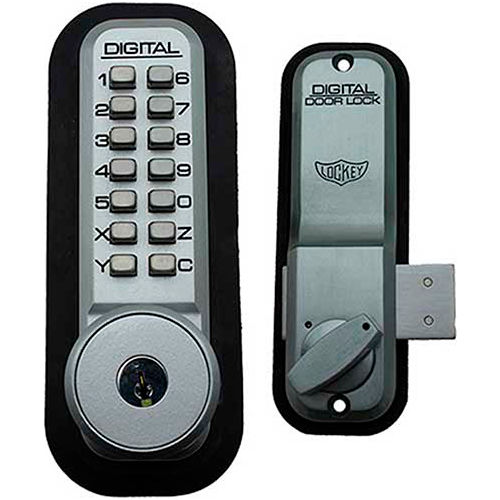 Lockey Digital Door Lock 2200 Surface/Rim Mount with Key Override, Satin Chrome